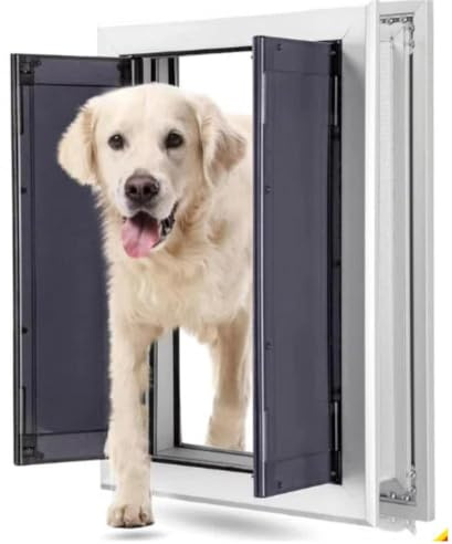 SAYEYBU Haustierklappe Aluminium mit DoppelflüGeln, Hundeklappe mit Automatisch SchließEnden Magnetklappen, Einschubplatte, Sicherheitsverriegelungen, WitterungsbestäNdig Langlebig,44x35x6.5cm