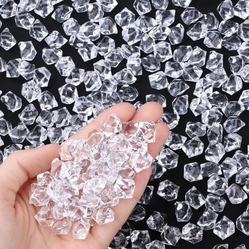 AWARDSEN Clear Fake Ice Cubes 500 Pcs Fake Diamonds for Vases Fillers | 14mm Plastic Gems Decorative Stones Wedding Party Vase Fillers Aquarium Decorations Pirate Treasure Hunts
