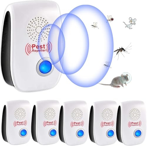 RUTIDA Repellente a ultrasuoni per parassiti, confezione da 6 repellenti elettronici per zanzare, controllo dei parassiti, repellente a ultrasuoni per interni, mosche, topi, scarafaggi, ragni