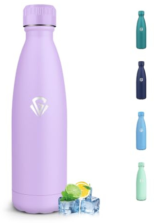 Gourde Isotherme 500ML, Acier Inoxydable 18/8, Bouteille Isotherme, Sans BPA, Gourde Inox Enfant, Étanche Double Isolation, Gourde Inox pour Le Camping, Les Écoles, Violet clair