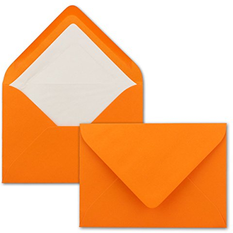 50 Briefumschläge in Orange mit weißem Innenfutter - Kuverts in DIN B6 Format - 12,5 x 17,6 cm - Seidenfutter - Nassklebung