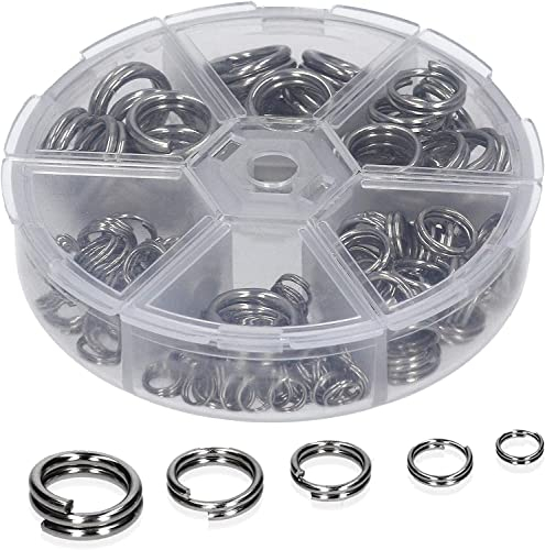 Zite Sprengringe Angeln Sortiment - 150 Split-Ringe Edelstahl - Diverse Größen im Set in Spender-Box