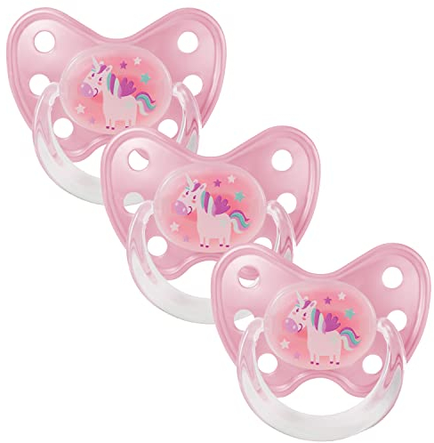 dentistar Silikon Schnuller 3er-Set - Größe 3, ab 14 Monate - Zahnfreundlicher Nuckel mit Dentalstufe – BPA-frei - Made in Germany - Einhorn, Rosa