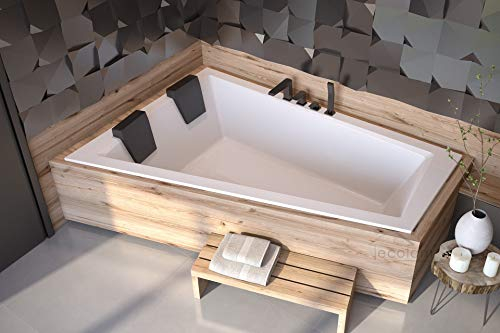 ECOLAM® Badewanne Intima Duo Slim Eckwanne für Zwei 170x125 cm LINKS + 2x Kopfstütze Ab- und Überlauf Automatik Füße Silikon - PERFEKT FÜR ZWEI PERSONEN