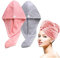 Lumimi 2er-Set Haarturban Kopfhandtuch aus Mikrofaser Extra Saugfähig Schnelltrocknend Flauschig Knopfverschluss Rosa Grau