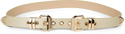 styleBREAKER Cintura da donna con doppia fibbia dorata e rivetti a foro, B-Low Belt, cintura in vita, accorciabile 03010121, colore:Oro, Taglia:105cm