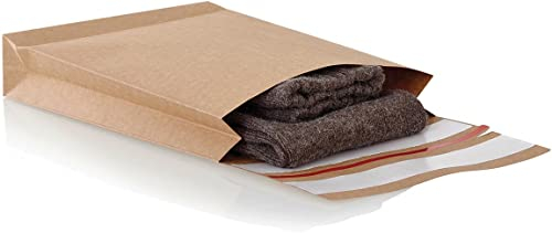 e-Green Faltentasche 350x250x50 mm (250 Stück), haftklebende Faltentaschen mit Klotzboden und Seitenfalte, wiederverwendbare Versandtaschen aus 100% FSC zertifiziertem Kraftpapier, 120g/m²