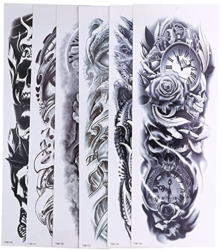 Tatouages ​​​​temporaires pour Hommes Femmes 6 Pièces Grand Bras Complet Autocollant de Tatouage Temporaire étanche Durable Faux Tatouages ​​pour Bras et Jambes