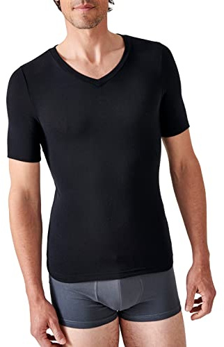 Damart - Maglietta Scollo a V Fine Costa Thermolactyl Sensitive, Manica Corta, Nero , XL