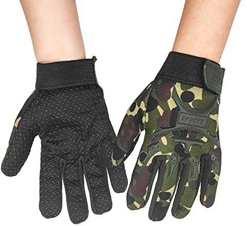 Long Keeper Gants Velo Enfant – Gants de Cyclisme Sports Foot VTT Moto Cross Course BMX à Doigts Complets Mitaine avec Grip en Silicone pour Enfant Garçon Fille
