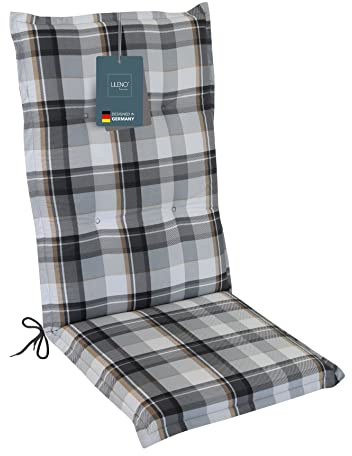 LILENO HOME Cuscino per Sedia da Giardino - Set da 1 Con Schienale Alto - Grigio a Quadri - Comodo per Sedie Pieghevoli