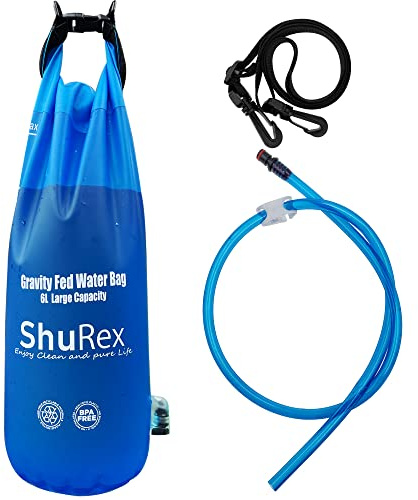 Shurex Gravity-Fed Water Bag for Sawyer Survival Water Filter Straw, 1.5 Gal Large Gravity Water Bladder Compatible with LifeStraw and Other Water Filter Straw, Foldable, BPA-Free (6L)