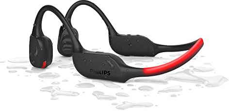 Philips TAA7607BK/00 Kabelloser Open-Ear-Sportkopfhörer, Spritzwasser- und Schweißschutz gemäß IP66 und bis zu 9 Stunden Wiedergabezeit, LED-Sicherheitsleuchten, Schwarz