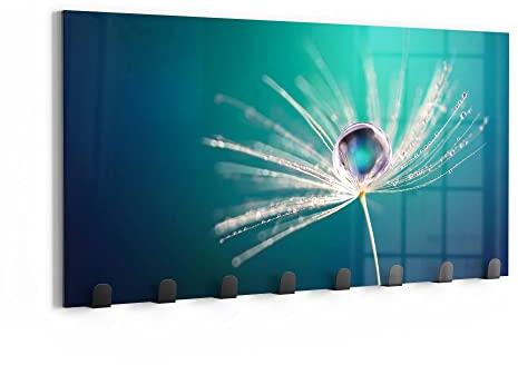 DEQORI Wandgarderobe Glas & Metall | Motiv Inszenierte Wasserperle | 60x30 cm | Design Haken-Leiste modern | Garderoben-Paneel für Flur, Wohnzimmer & Schlafzimmer | magnetisch & beschreibbar