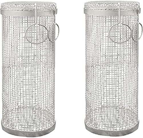 Gusengo Grillkorg - grillgrill i rostfritt stål, runt grillgaller för lägereld, cylindriska grillkorgar för grillning av grönsaker, fisk, kött (2 st)