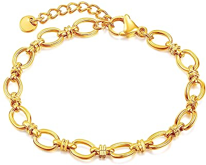 OSTAN Damen Armbänder Edelstahl Gliederarmband Farbe Silber und Gold (Gold)