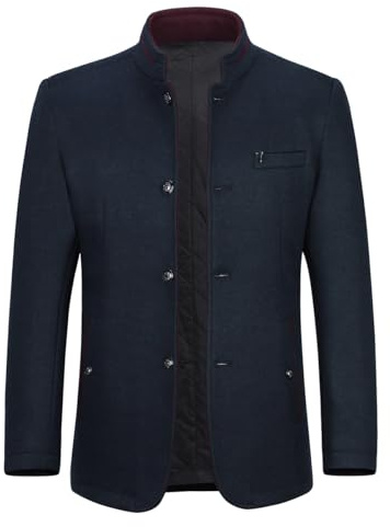 Allthemen Cappotto da Uomo Casual a Manica Lunga Trench Coat Ufficiale con Collo Giacca Lunga Generale Fit Cappotto Invernale Caldo Con Bottoni blu navy L