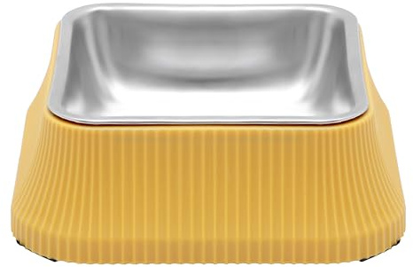 Belle Vous Ciotola per Gatti e Cani Rialzata - Antirovesciamento per Acqua e Cibo in Acciaio Inox - 550 ml - con Rialzo Antiscivolo e Antigoccia - per Tutte le Taglie - Giallo