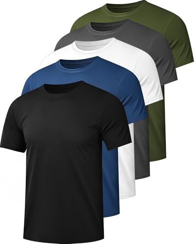 Kinglaman Mesh Workout Shirts for Men Dry Fit Gym Shirts Quick Dry Athletic Short Sleeve Sports T-Shirt Moisture Wicking 1 Black 1 Gray 1 White 1 Blue 1 Green Medium