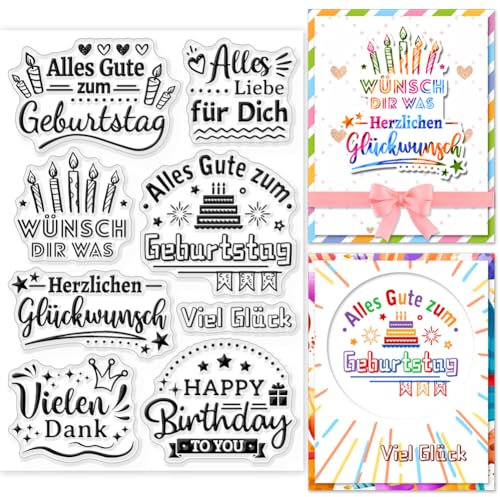 GLOBLELAND „Happy Birthday“Deutsche Sprüche Klare Stempel Für DIY Scrapbooking Deutsche Wortphrase Silikonstempel 11x16 cm Transparente Stempel Siegel Zum Basteln von Karten