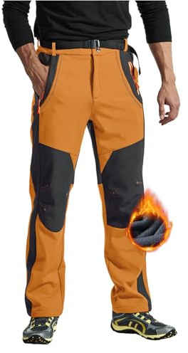 Rdruko Pantalon de ski pour homme - Imperméable - En softshell - Coupe-vent - Pantalon de randonnée - Doublure thermique - Avec poches, M