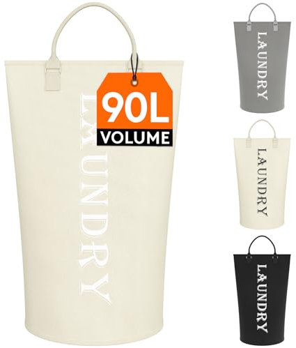 Lifewit Panier a Linge Pliable 90L, Corbeille a Linge avec Poignée Robuste, Grand Sac Linge Sale Faciles à Transporter, Bac a Linge pour Vêtements, Serviettes, Couvertures, Jouets, Blanc argenté