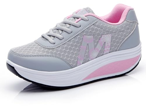 700-INK Mujer Cuña Deportivas Zapatillas Plataforma Casual Running Sneakers Ligero Caminar Zapatos B Gris