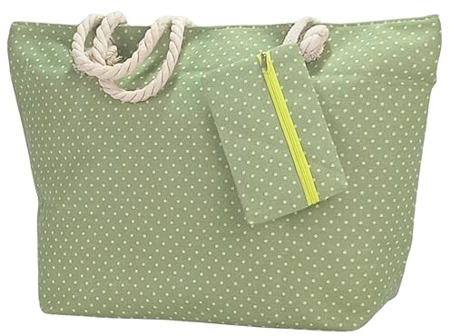 Ropo22 Bolsa Playa Grande con Cremallera. Bolsa de Playa Impermeable con Forro Antiarena y Neceser Exterior, Bolso Playa y Piscina con Asas de Cuerda. Bolso Grande Mujer Gimnasio de Lona(Verde)