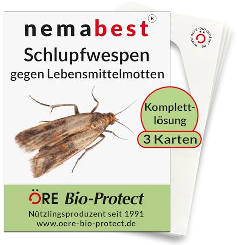 nemabest® Schlupfwespen gegen Lebensmittelmotten – 3 Karten (1 Karten à 3 Lieferungen) zur effektiven Bekämpfung - biologische Alternative zur Mottenfalle oder Pheromonfalle