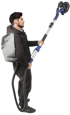 soudesileim Lijadora eléctrica para paneles de yeso con LED, mango plegable, 6 velocidades, 1800 rpm, mecanizado 3,6 m²/h, interruptor de bloqueo de un solo toque, lijadora de pared, lijadora de techo