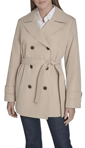 Tommy Hilfiger Gabardina acolchada con cinturón y doble botonadura para mujer, color chino, talla L