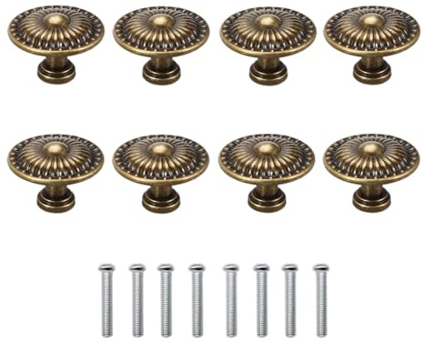 8 Pcs Antique Bronze Cabinet Knobs Pull, Vintage Rustic Style Drawer Knobs Decorative Round Handles for Furniture Cupboard Dresser
