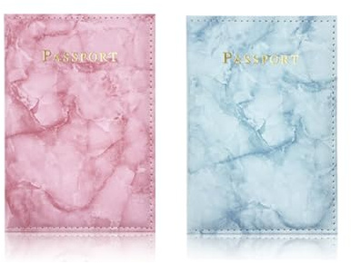 NJYW 2-Piece Marble Passport Cover & Card Holder Set, Slim Travel Document Wallet Organizer, Passport Holder for Travel