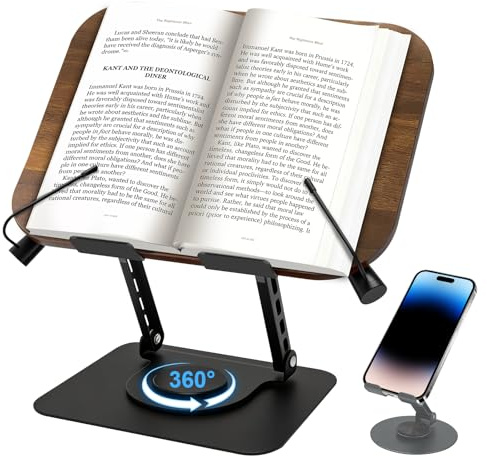 Diesisa Support de lecture: Support de livre en bois avec base rotative à 360° - pliable support de livre de recettes de cuisine - Idéal pour la cuisine,le bureau, tous types de livres et tablettes