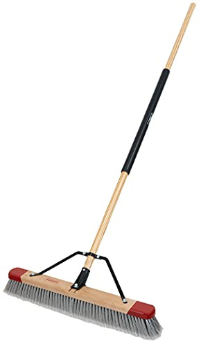 Harper 24 Inch Indoor Push Broom, Premium Heavy Duty Smooth-Surface Floor Cleaning with Flagged Bristles, Home and Garage Sweeping, Gray