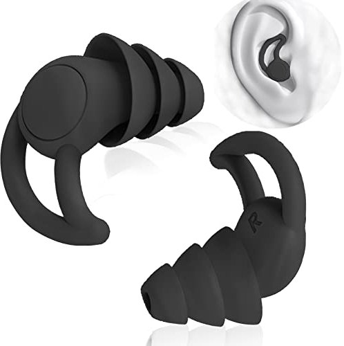 Ear Plugs for Sleep, Noise Cancelling Earplugs Ear Buds Defenders Silicone Reusable Hearing Protection for Sleeping aids Shooting Snoring Swim Concerts Motorcycle Work Airplane Travel (Black)