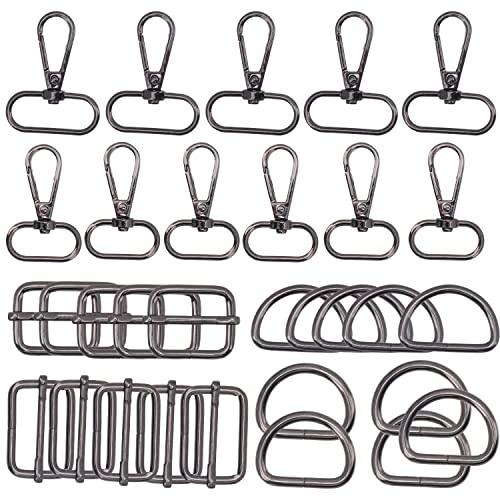 OUZRTG Packung mit 30 D-Ring aus Metall, Tri-Glide D-Ringe, Schnallen, drehbare Karabiner, Schnalle für Taschen, Basteln, Handtaschen, Handwerk (25 mm & 32 mm, Schwarz)