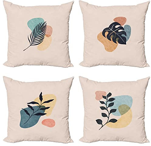 ABAKUHAUS Blatt Druck Dekokissen Kissenbezug 4er Pack, Blätter Aquarell Oval Modern Accent Doppelseitiger Digitaldruck, 45 cm x 45 cm, Eierschale Multicolor