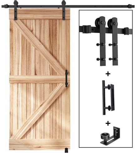 EaseLife 6.6 FT Sliding Barn Door Track and Handle Hardware Kit, Straight Pulley,Slide Smoothly Quietly,Easy Install (6.6FT Track Kit for 36~40 Wide Single Door)