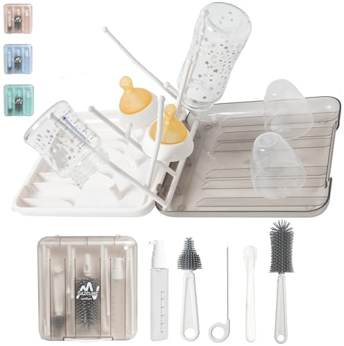 BAZELINE CREATIONS Kit de limpieza de biberones 7 en 1: cepillo para biberón y tetina, dispensador de jabón, cuchara, soporte para secador, biberones, caja