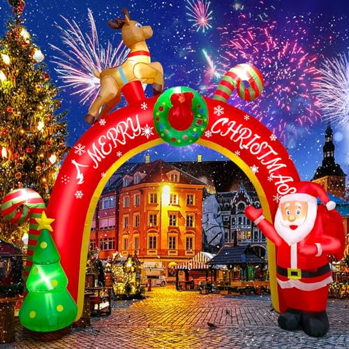 EBANKU 10FT Decorazione gonfiabile di Natale con LED incorporati, Blow Up Yard Father Christmas Decoration Decorazioni gonfiabili di Natale ad arco per feste all'interno, all'aperto