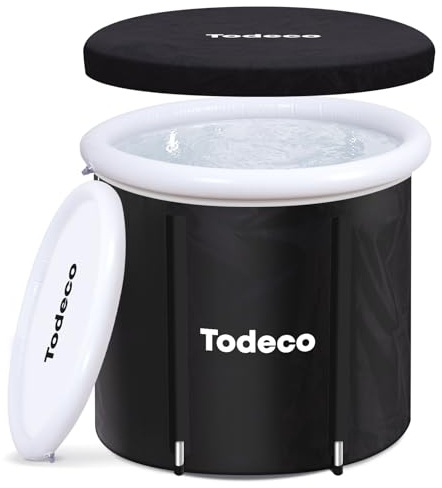 Todeco Grand bain glacé pour athlète, Bain portable extérieur ou intérieur avec couvercle Bain pour cryothérapie, Baignoire pliable adulte,Sauna Baignoire À Vapeur Baignoire Adulte Seau, Ice Bath