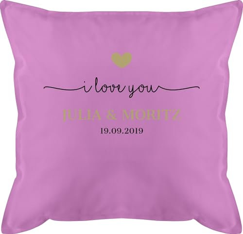Kissen 50x50 - Ideen - I Love You mit Datum I Partner Geschenk I Geschenk Paare - 50 x 50 cm - Pink - Geschenke für Freundin partnerkisen Valentinstag ich sofakissen päärchenkissen paarkisssen