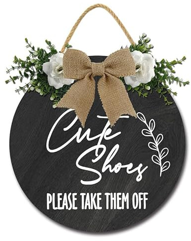 Geroclonup Schild mit Aufschrift Cute Shoes Please Take Them Off, für Haustür, 28 cm, lustiger Willkommenskranz, rund, Holz, zum Aufhängen, Schuhe aus Holz, für Zuhause, Veranda, Eingang, Dekoration