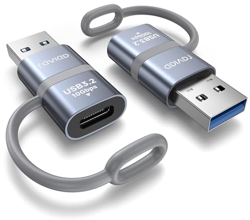 RAVIAD USB 3.0 auf USB C Adapter (2Stück) 10Gbps USB C Buchse auf USBA Stecker Adapter OTG 18W Typ C auf USBA Adapter mit Anti-Verlust-Seil für iPhone16/15/14/13/12, MacBook, Samsung Galaxxy S23/S22