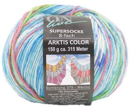 Online Garne Sockenwolle 8-fädig Supersocke Merino Color | Dicke Strumpfwolle mit Farbverlauf zum Stricken und Häkeln | Sockengarn 8-fach, trocknergeeignet (3101)