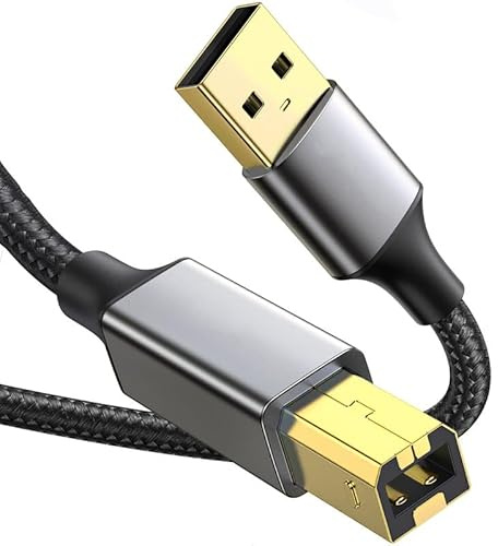 USB A To USB B, Pinter Cable 10 Feet, Long Hp Scanner Cord For Hp Canon Dell Epson Brother Lexmark Xerox SUM SUNG Piano Dac Yamaha Casio Digital Piano Midi Controller Long Braided Cable Para Impresora