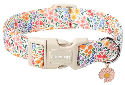 ARING PET Collier d'été pour chien, Collier coloré avec fleurs et boucle en plastique à fermeture rapide, Collier confortable en coton pour chiens garçons et filles