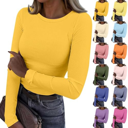 Maglietta a maniche lunghe da donna, slim fit, Y2K, Crop Top, aderente, aderente, a coste, elegante, tinta unita, per adolescenti, ragazze, streetwear atletico