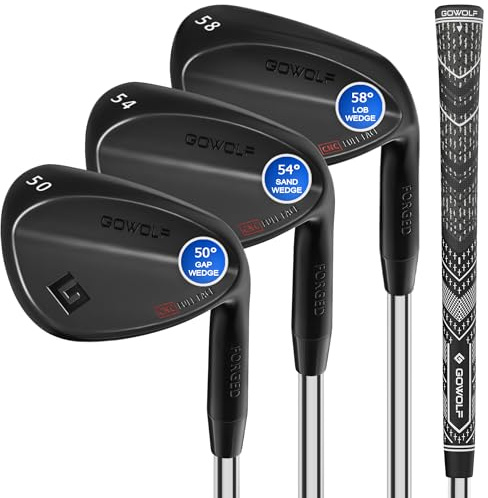 Gowolf Golf Wedges 50, 54, 58 Sets Right Hand, Forged Full Face Golf Wedge Set for Men, Premium Golf Gap Wedge Sand Wedge Lob Wedge Golf Club, Great Golf Gifts - CNC Milled Face for More Spin (Black)
